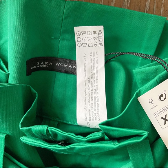 NWT Zara Green Cotton High Waist Belt Wide Leg Pants - Picture 11 of 13